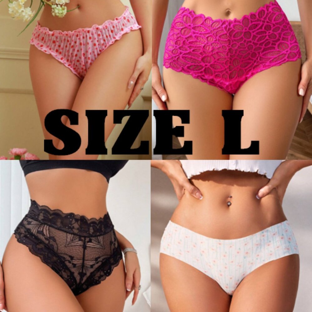 Lot 4 Shein Panties Floral Printed, Lace, Thong, Sexy Lingerie Size L